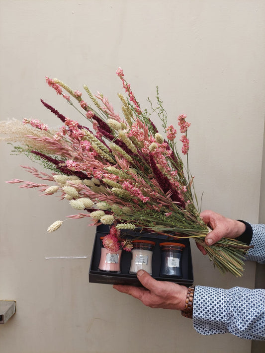 Moederdag Gift Set Woodwick - Droogbloem boeket + 3 heerlijke geurkaarsen